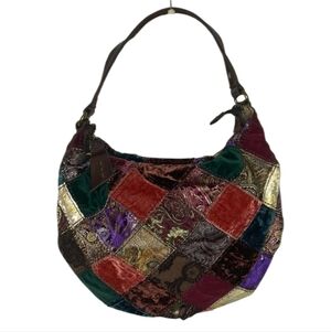 Lucky Brand velvet patchwork quilt hobo bag